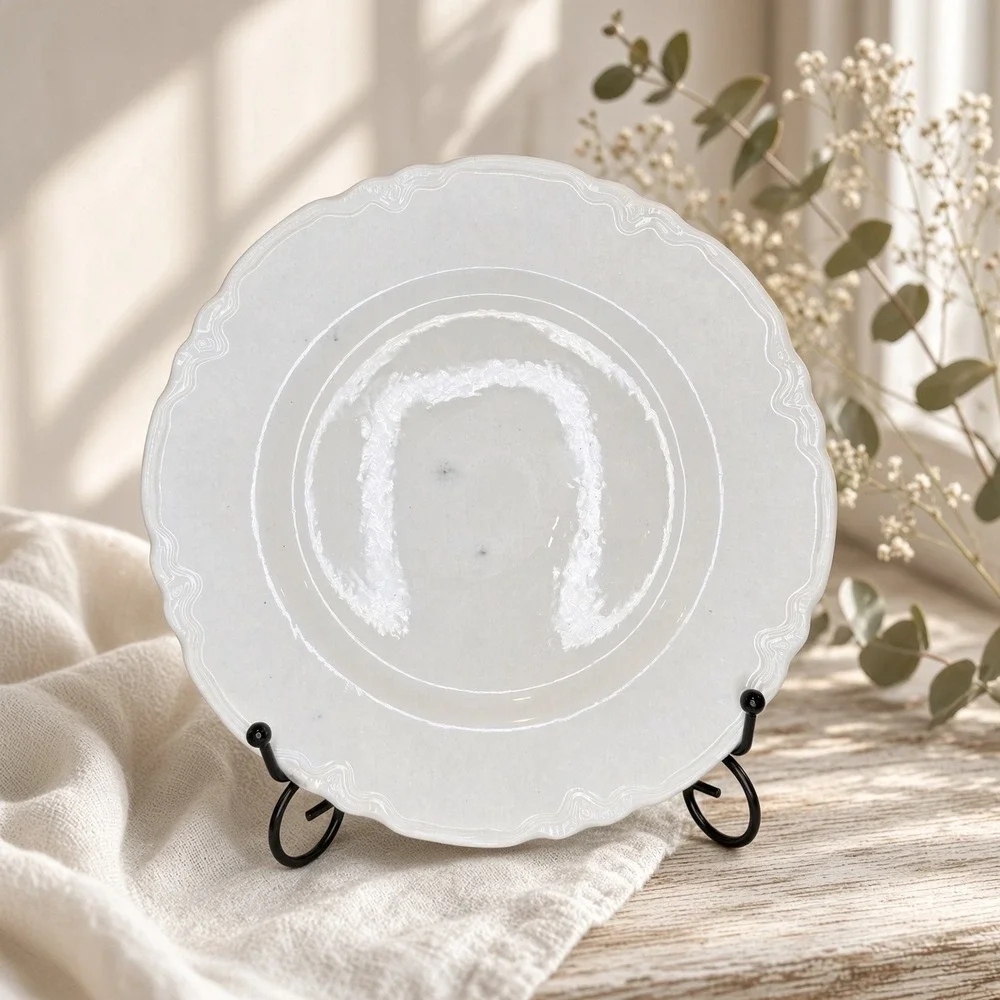 Vintage White Scalloped Edge Ceramic 9 Inch Plate Farmhouse Decor